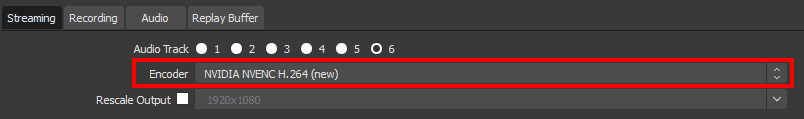 Photo of Output Settings window with a rectangle around the Encoder selection.