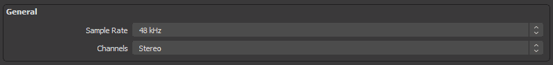 Photo of the Audio tabs General area with Sample Rate and Channels.