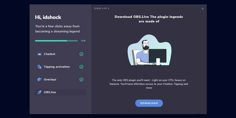 Photo of the StreamElements Setup Wizard.