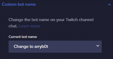 Photo of StreamElements setting area to show custom bot name area.