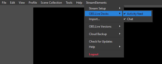 Photo of StreamElements setting on OBS Studio.