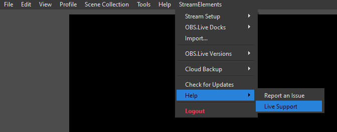 Photo of StreamElements setting on OBS Studio showing where to get help.