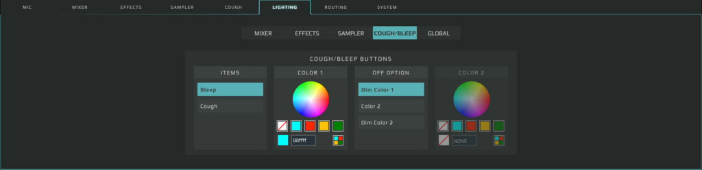 Photo of the GoXLR App interface that shows the Lighting tab and the features it has.