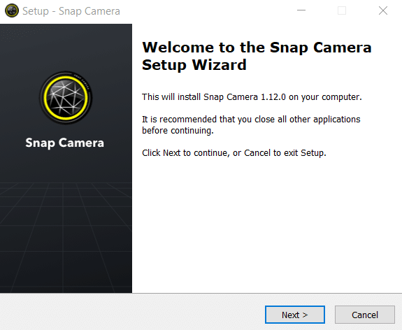 The Setup Wizard for Snap Camera