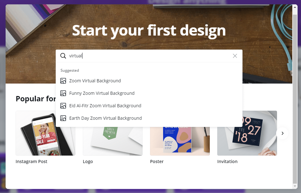 Start your first design tool in canva. 