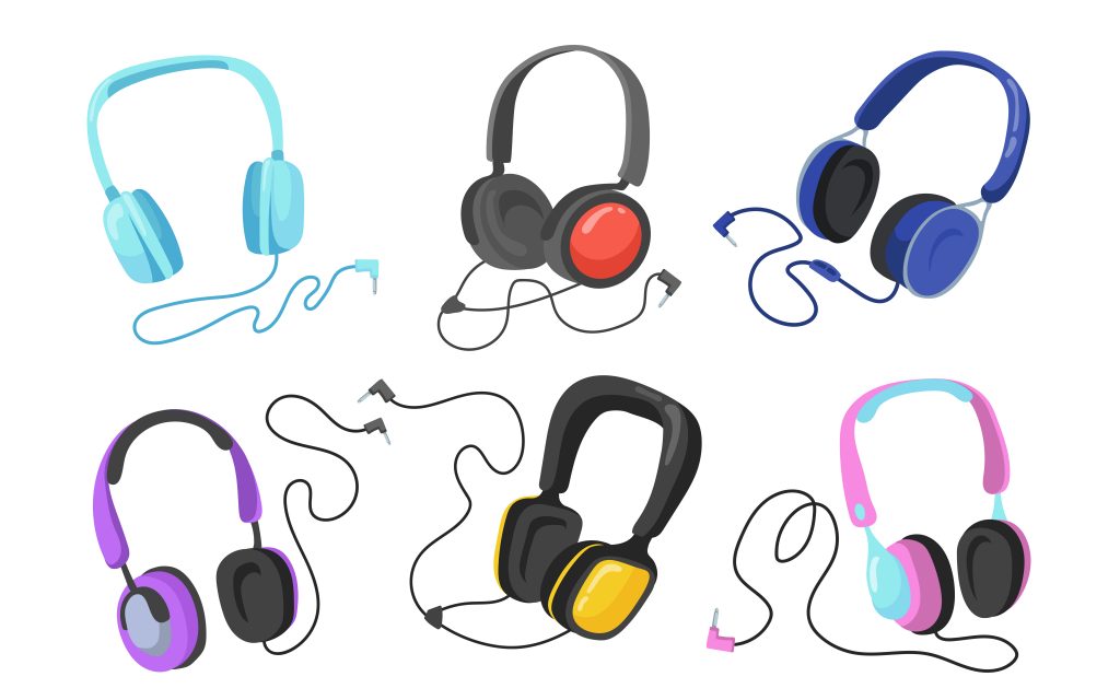 An illustration of different headphones